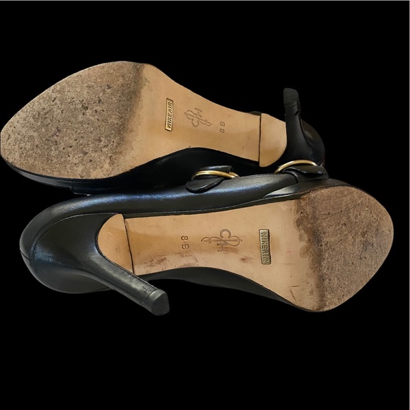 Cole Haan Open Toe Leather Buckle Heels - Picture 6 of 10